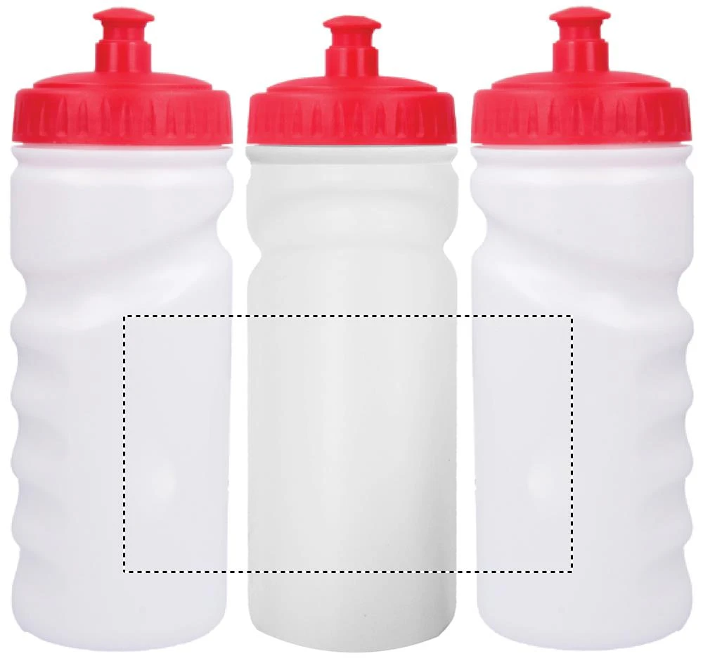 PE fľaša, 500 ml – červená – tlačová plocha – Dookola (rotačná sieťotlač)