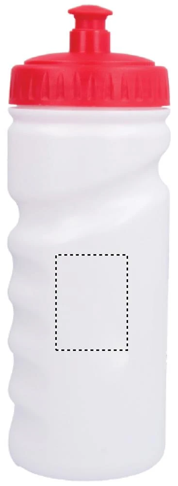 PE fľaša, 500 ml – červená – tlačová plocha – Pre pravákov
