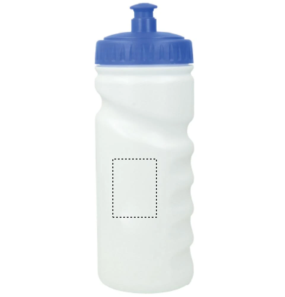 PE fľaša, 500 ml – modrá – tlačová plocha – Pre ľavákov