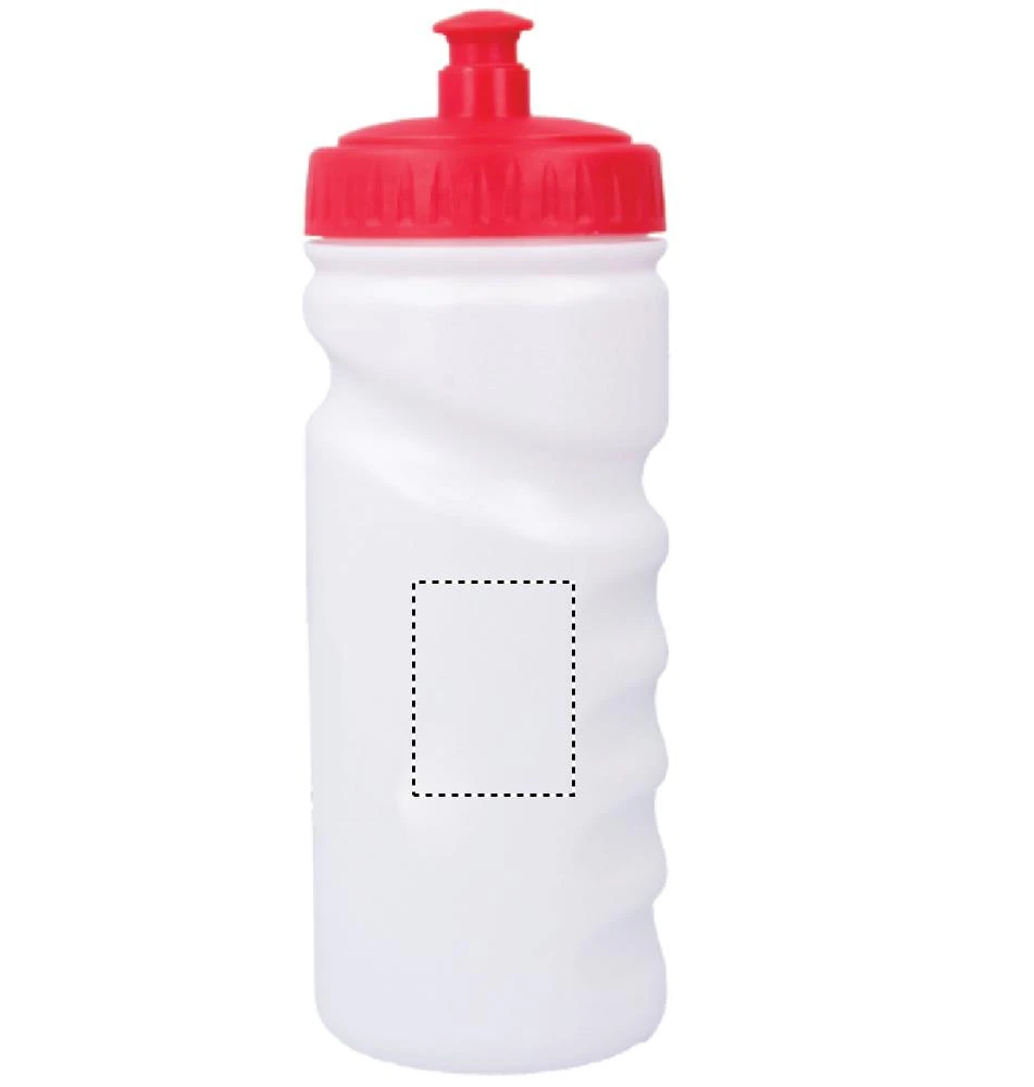 PE fľaša, 500 ml – červená – tlačová plocha – Pre ľavákov