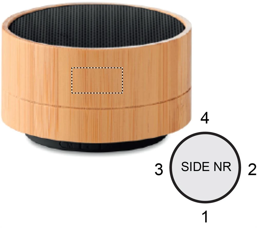 Bluetooth reproduktor bambus – černá – tlačová plocha – SIDE 1 UPPER