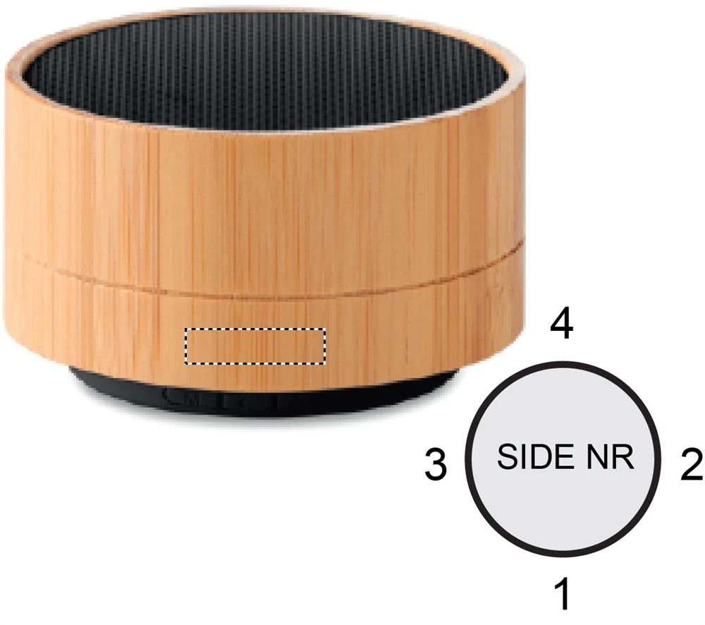 Bluetooth reproduktor bambus – černá – tlačová plocha – SIDE 1 LOWER