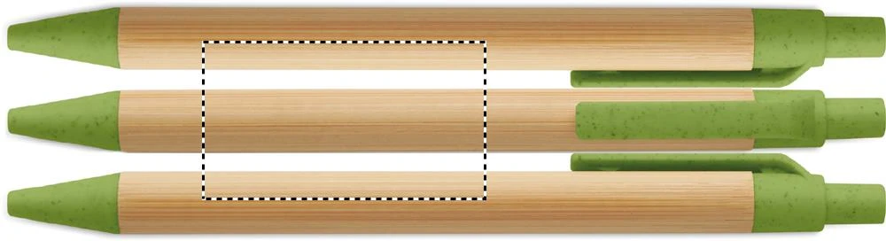 Guľôčkové pero z bambusu ITEA COLOUR – zelená – tlačová plocha – Dookola (rotačná sieťotlač)