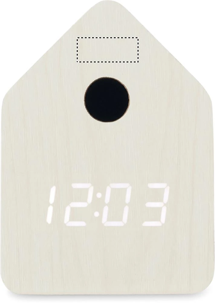 Budík v štýle kukačky z MDF CUCKOO – bílá – tlačová plocha – FRONT SIDE 1