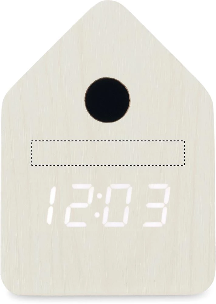 Budík v štýle kukačky z MDF CUCKOO – bílá – tlačová plocha – FRONT SIDE 2