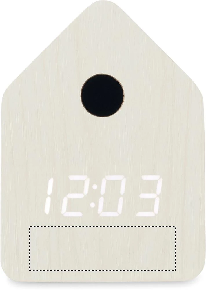 Budík v štýle kukačky z MDF CUCKOO – bílá – tlačová plocha – FRONT SIDE 3