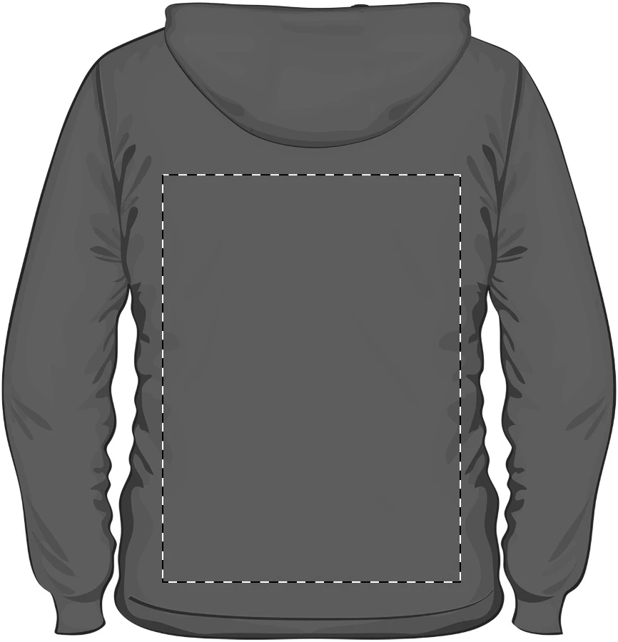 GISF500 mikina s kapucňou - Gildan – dark grey – tlačová plocha – Zadná strana