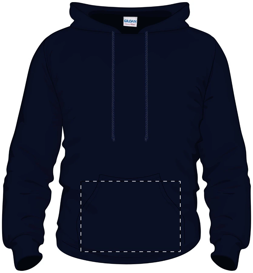 GISF500 mikina s kapucňou - Gildan – dark blue – tlačová plocha – Vrecko