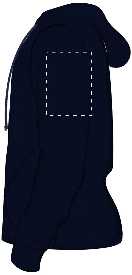 GISF500 mikina s kapucňou - Gildan – dark blue – tlačová plocha – Ľavý rukáv