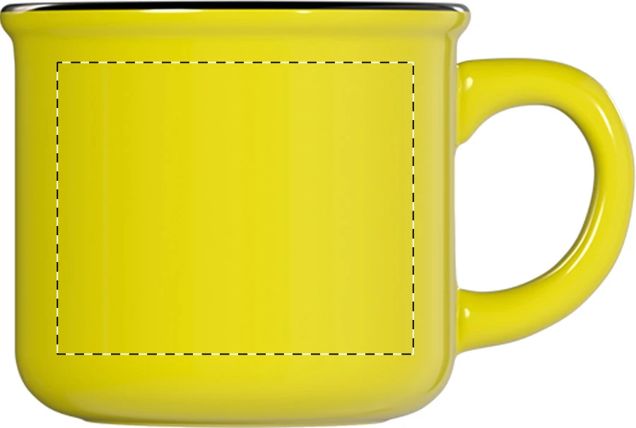 Woodstock Mini mini vintage hrnček – žltá – tlačová plocha – Pravák