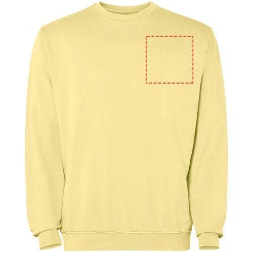 Jaya unisex sveter s okrúhlym výstrihom (crewneck) - Roly – žlutá – tlačová plocha – Ľavá strana hrude