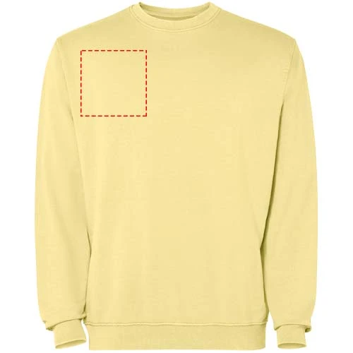 Jaya unisex sveter s okrúhlym výstrihom (crewneck) - Roly – žlutá – tlačová plocha – Pravá strana hrude