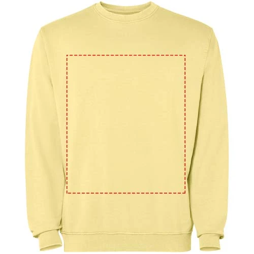 Jaya unisex sveter s okrúhlym výstrihom (crewneck) - Roly – žlutá – tlačová plocha – Celá predná strana