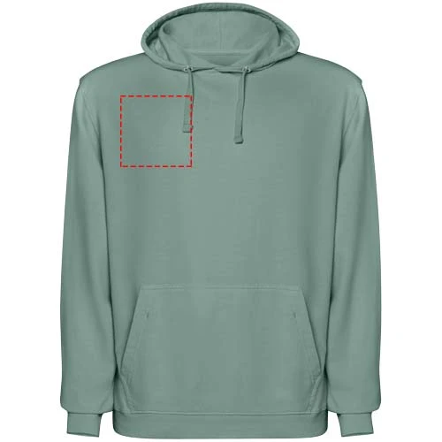 Kenia unisex mikina s kapucňou - Roly – tmavě zelená – tlačová plocha – Pravá strana hrude