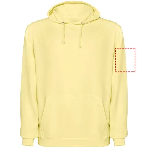 Kenia unisex mikina s kapucňou - Roly – žlutá – tlačová plocha – Pravý biceps