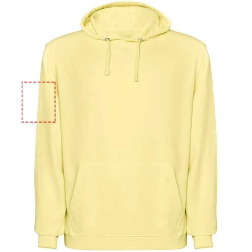 Kenia unisex mikina s kapucňou - Roly – žlutá – tlačová plocha – Ľavý biceps