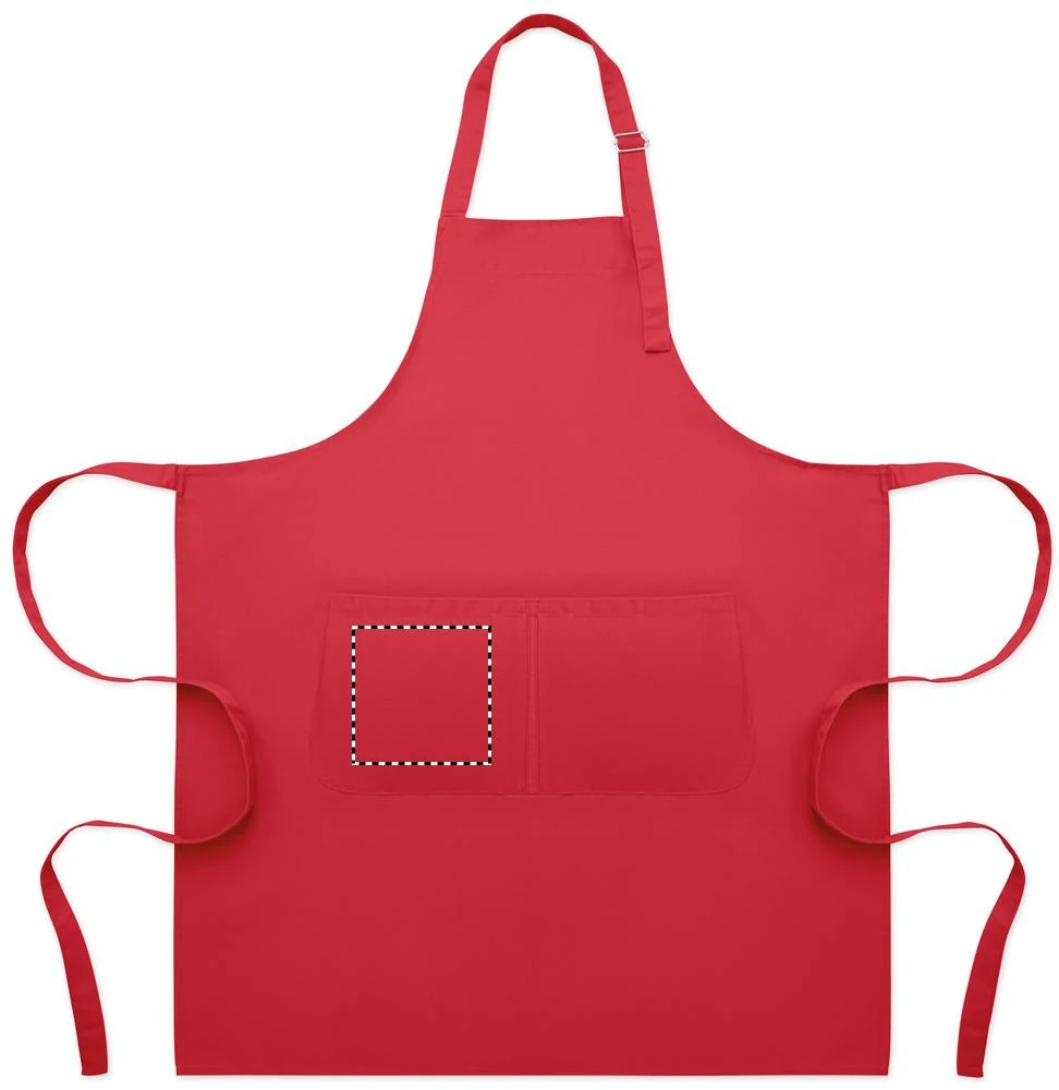 Nastaviteľná kuchynská zástera GALA – červená – tlačová plocha – FRONT POCKET RIGHT