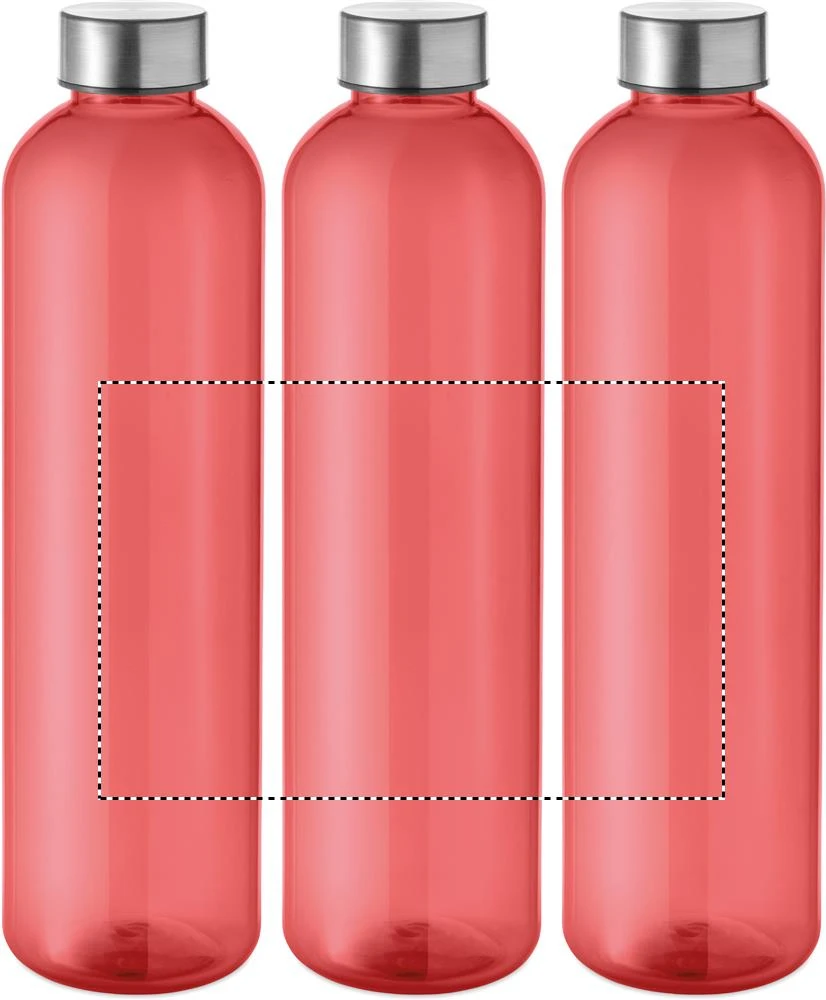 Fľaša z RPET 1000 ml UTAH REMAX – transparentní červená – tlačová plocha – Dookola (rotačná sieťotlač)