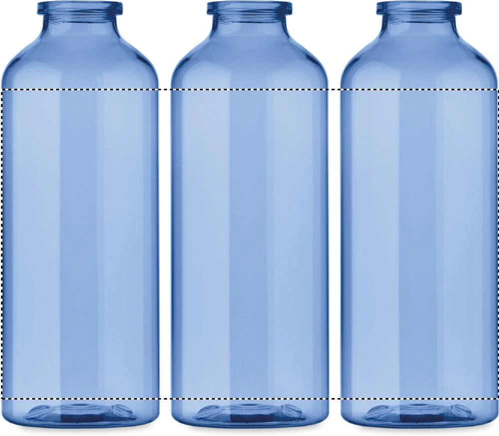 RPET fľaša MOSS 500 ml RE500 – transparentní modrá – tlačová plocha – Dookola 360° – digitálna tlač