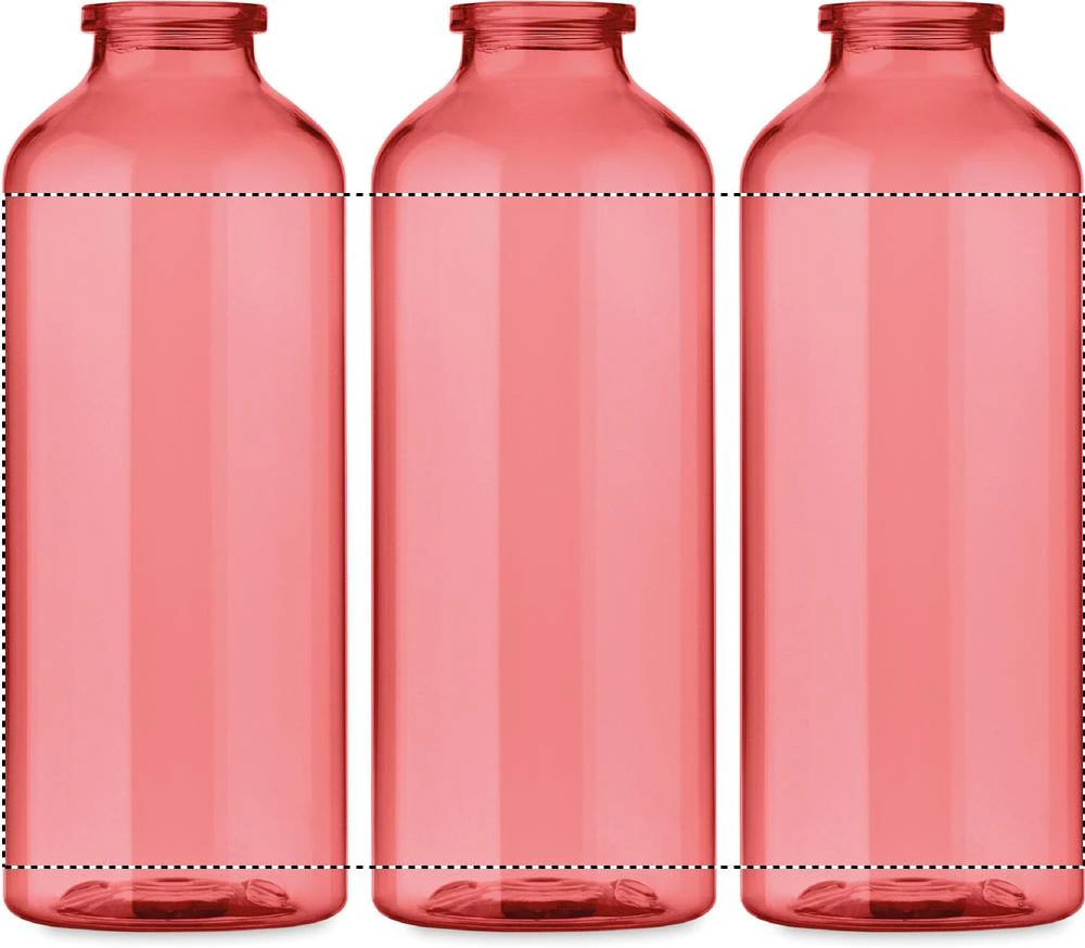RPET fľaša MOSS 500 ml RE500 – transparentní červená – tlačová plocha – Dookola 360° – digitálna tlač