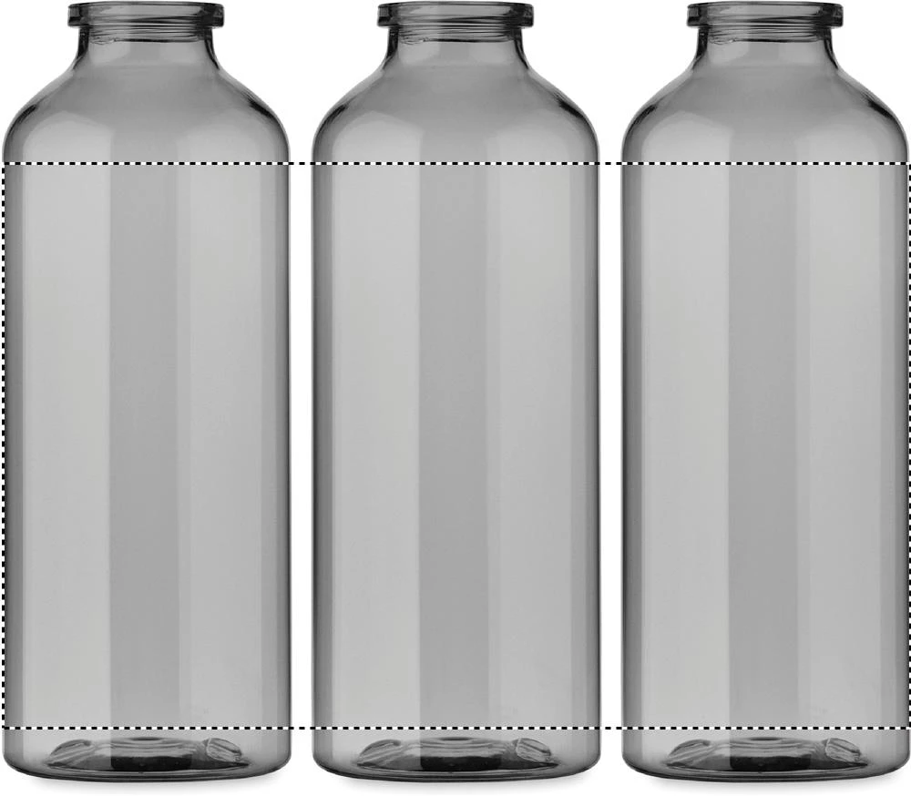 RPET fľaša MOSS 500 ml RE500 – transparentní šedá – tlačová plocha – Dookola 360° – digitálna tlač