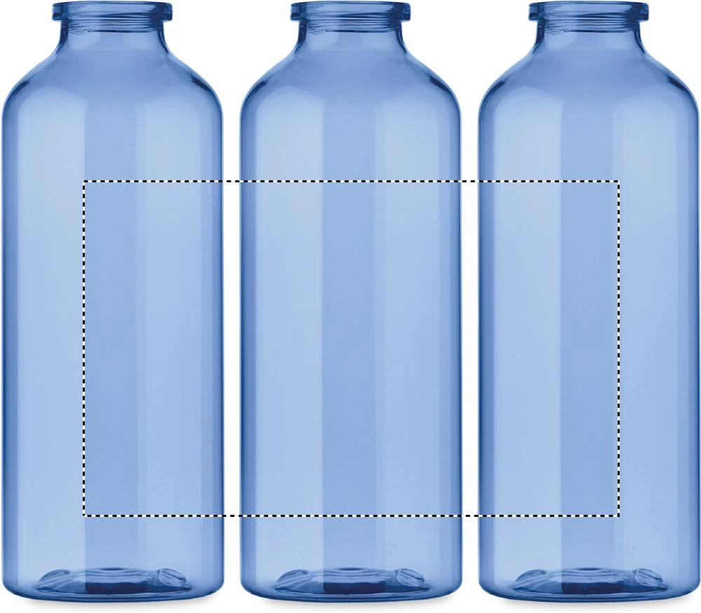 RPET fľaša MOSS 500 ml RE500 – transparentní modrá – tlačová plocha – Dookola (rotačná sieťotlač)