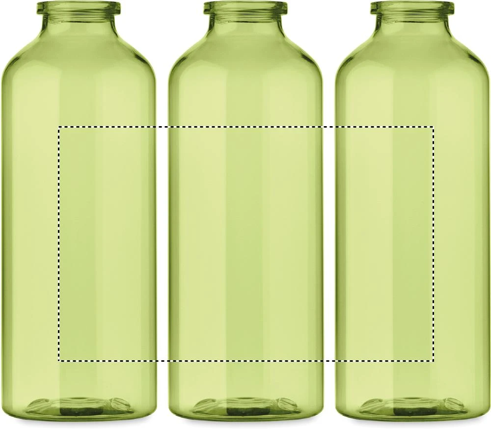 RPET fľaša MOSS 500 ml RE500 – transparentní limetka – tlačová plocha – Dookola (rotačná sieťotlač)
