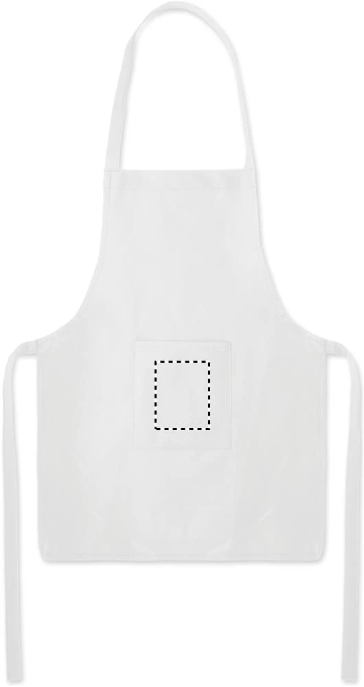 Detská kuchárska súprava KID CHEF – bílá – tlačová plocha – Predné vrecko