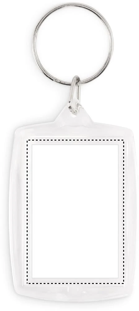 Klasická priehľadná kľúčenka WITHME – transparentní – tlačová plocha – INLAY BACK