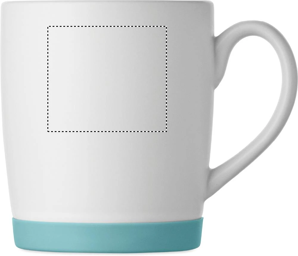 Keramický hrnček 300 ml SILBASE – petrolejová – tlačová plocha – Pre pravákov