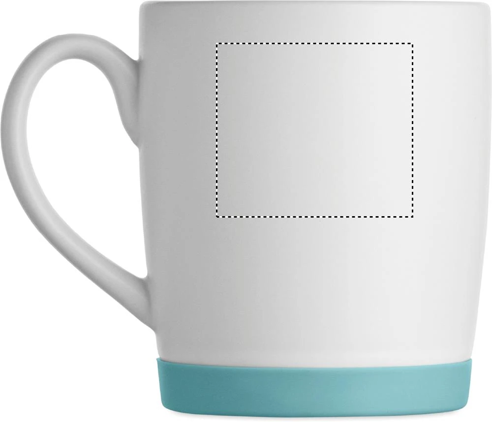 Keramický hrnček 300 ml SILBASE – petrolejová – tlačová plocha – Pre ľavákov