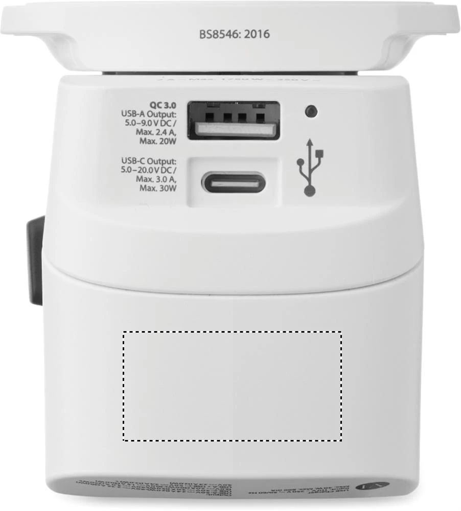 SKROSS® Pro Light USB 30W PD – cestovný adaptér USB AC30 PD – bílá – tlačová plocha – Bok 1