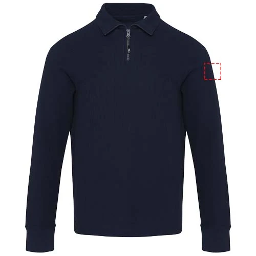 Unisex polokošeľa Zeus s dlhým rukávom a zipsom - Elevate – námornícka modrá – tlačová plocha – Ľavý biceps