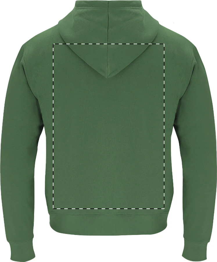 GISF600 mikina s kapucňou na zips - Gildan – olive – tlačová plocha – Zadná strana