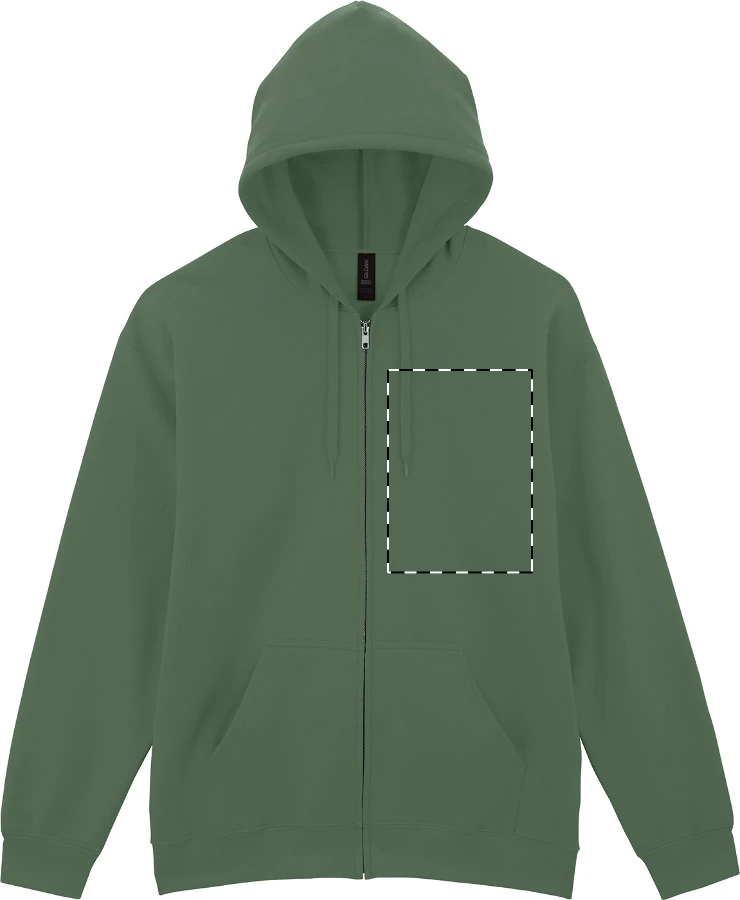 GISF600 mikina s kapucňou na zips - Gildan – olive – tlačová plocha – Ľavá hruď