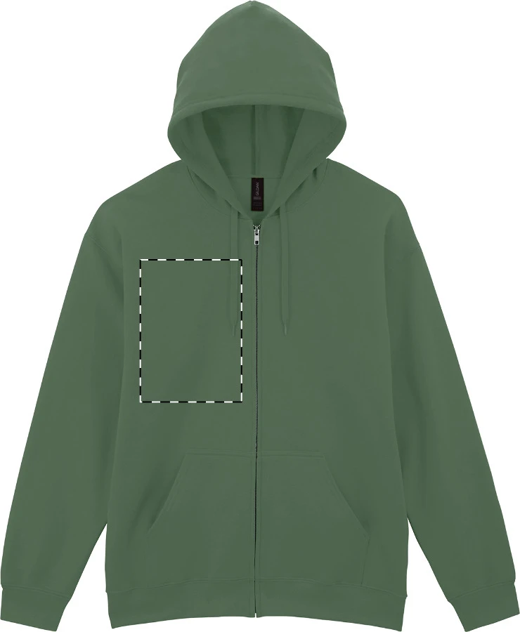 GISF600 mikina s kapucňou na zips - Gildan – olive – tlačová plocha – Pravá hruď