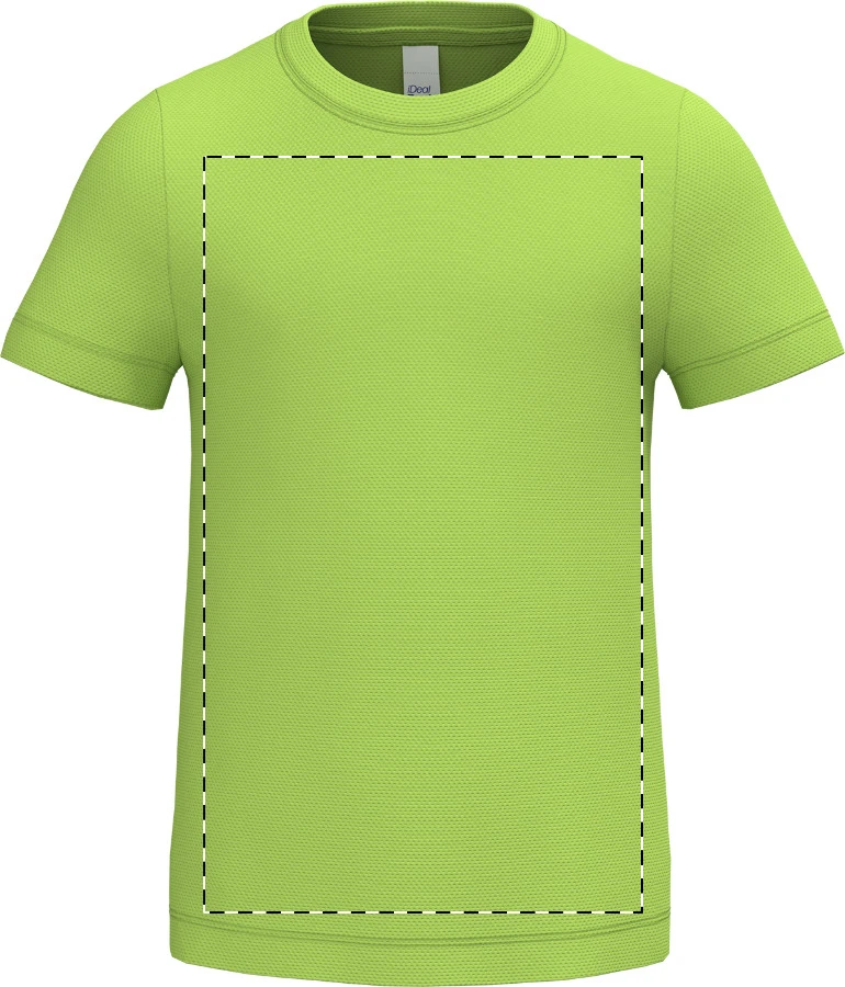 IB302 detské športové tričko - iDealBasic – lime green – tlačová plocha – Predná strana