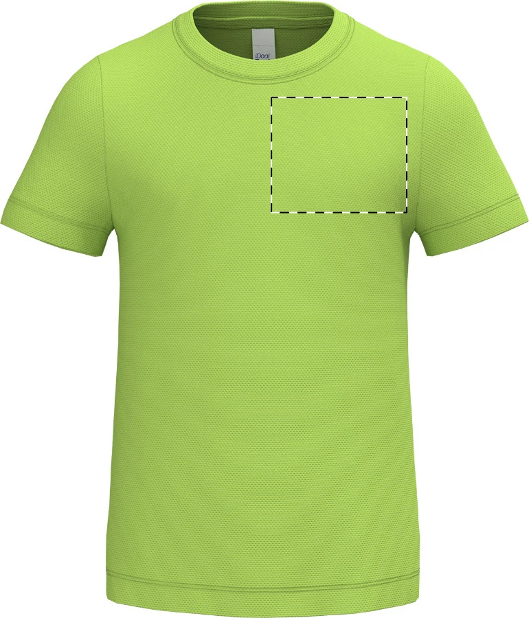 IB302 detské športové tričko - iDealBasic – lime green – tlačová plocha – Ľavá hruď