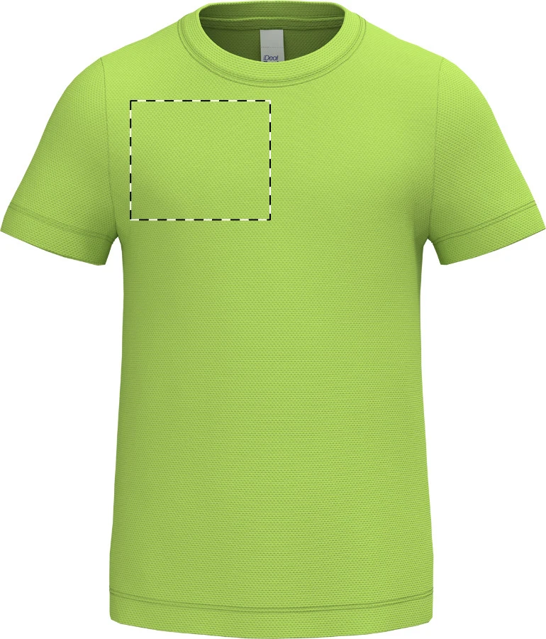IB302 detské športové tričko - iDealBasic – lime green – tlačová plocha – Pravá hruď