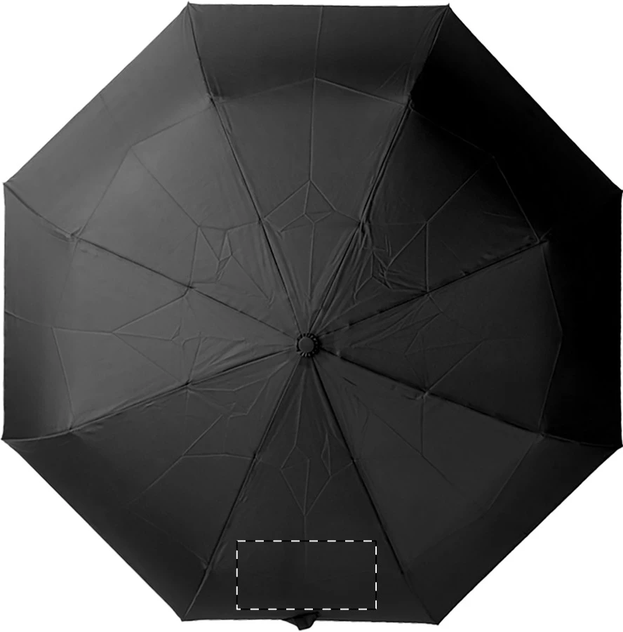 Superba RPET dáždnik – čierna – tlačová plocha – Panel 1 - s uzatváracím remienkom (číslovanie panelov v smere hodinových ručičiek)
