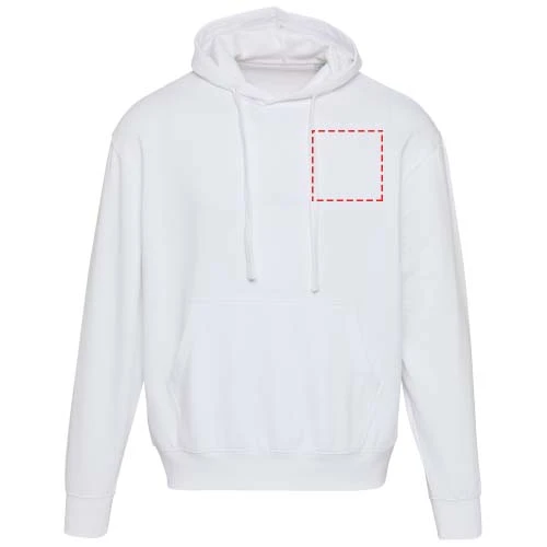 Boris unisex oversize mikina s kapucňou z organického OCS materiálu s gramážou 280 g/m2 - Elevate – bílá – tlačová plocha – Ľavá strana hrude