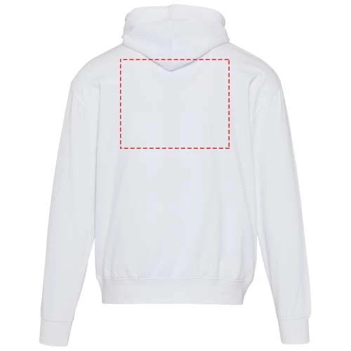 Boris unisex oversize mikina s kapucňou z organického OCS materiálu s gramážou 280 g/m2 - Elevate – bílá – tlačová plocha – Horná časť chrbta