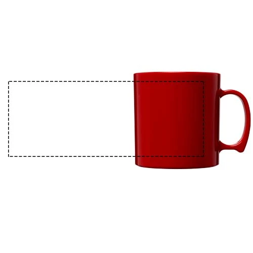 Plastový hrnček Standard 300 ml – červená – tlačová plocha – Po obvode