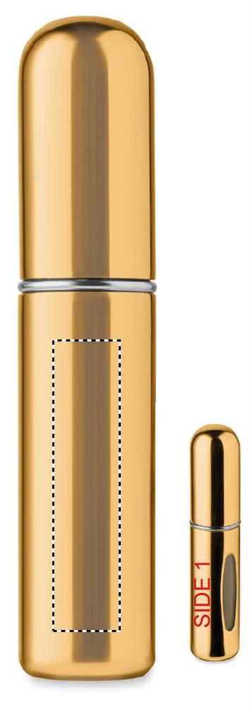 Plniteľná fľaštička s rozprašovačom 5 ml – zlatá – tlačová plocha – Bok 1