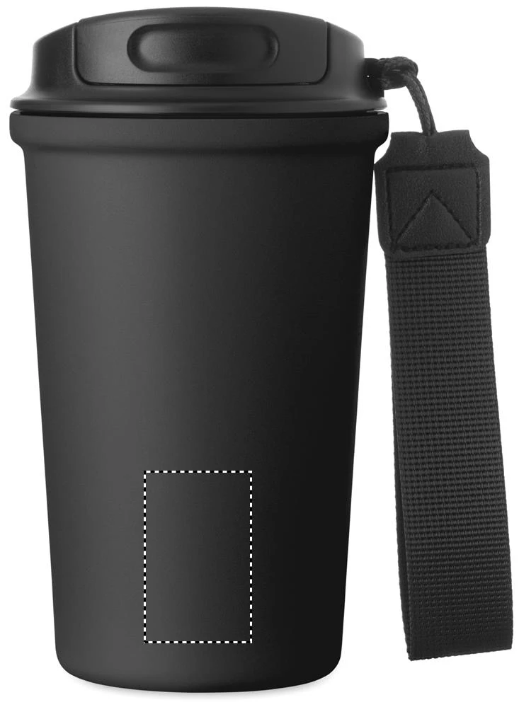 Recyklovaný termohrnček NAKANO, 400 ml – černá – tlačová plocha – Predná strana dole