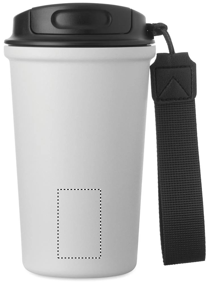 Recyklovaný termohrnček NAKANO, 400 ml – bílá – tlačová plocha – Predná strana dole