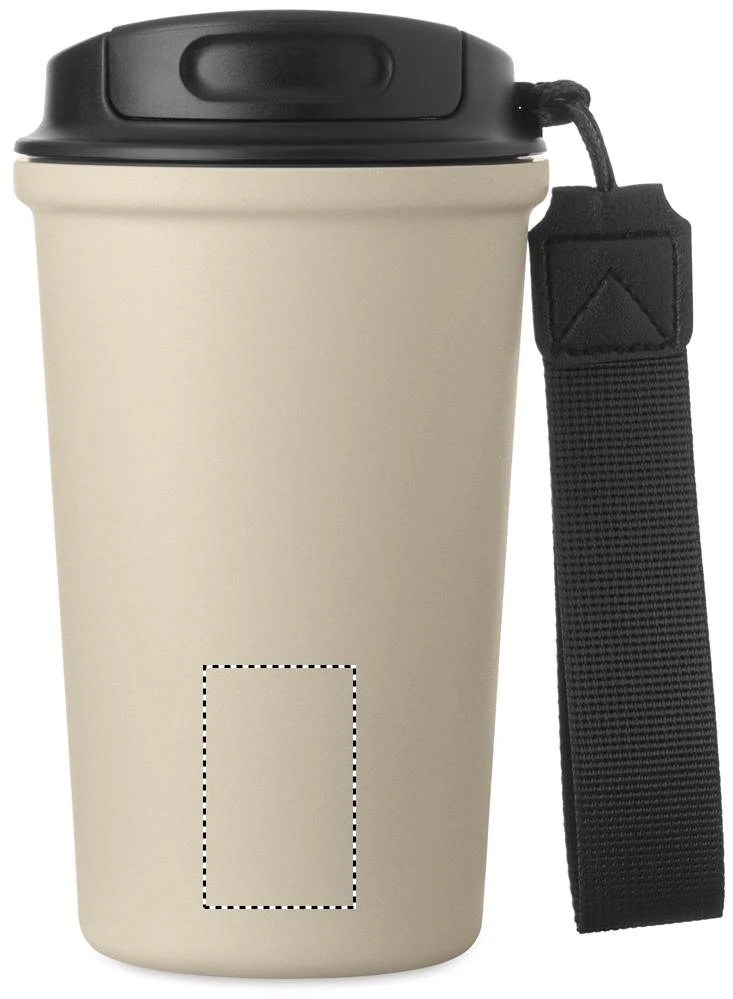 Recyklovaný termohrnček NAKANO, 400 ml – béžová – tlačová plocha – Predná strana dole