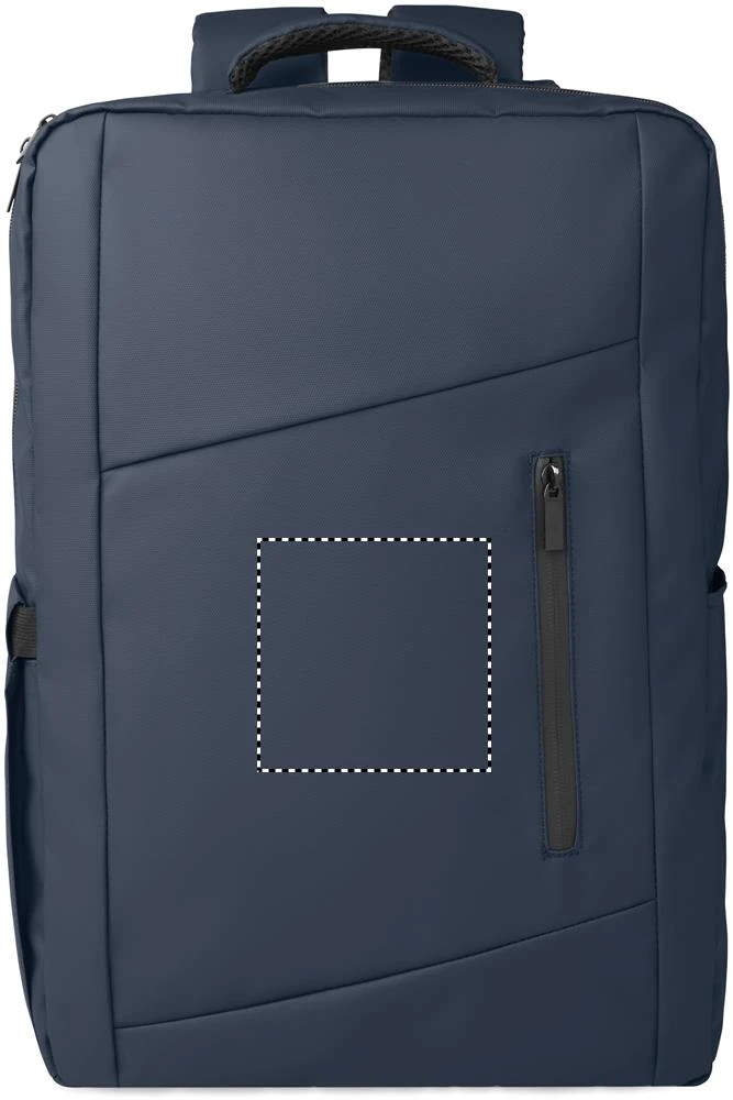 Batoh na 15" notebook z PU RPET materiálu METRO – modrá – tlačová plocha – Predné vrecko