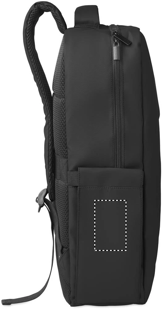 Batoh na 15" notebook z PU RPET materiálu METRO – černá – tlačová plocha – LEFT POCKET