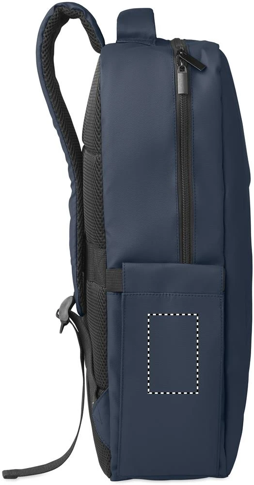 Batoh na 15" notebook z PU RPET materiálu METRO – modrá – tlačová plocha – LEFT POCKET